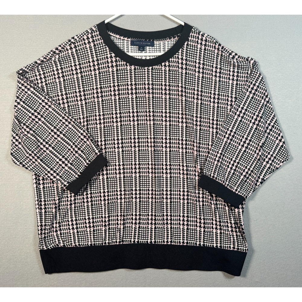 Tommy Hilfiger Women's Houndstooth Blouse - Pink Black - Size XXL - 95% Poly